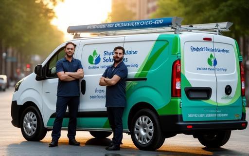 Shudh Wash team posing with branded van outside service location